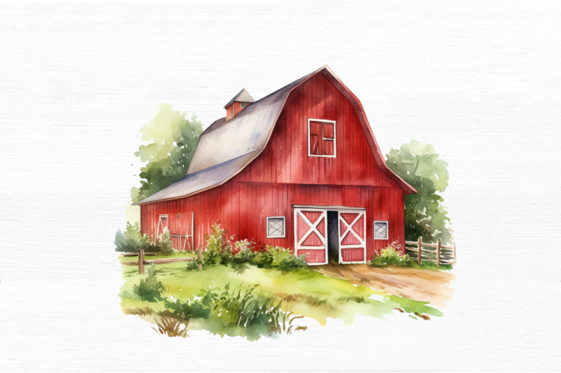 watercolor-red-barn-sublimation-clipart-bundle