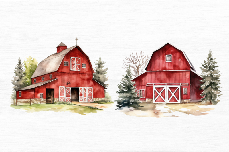 watercolor-red-barn-sublimation-clipart-bundle