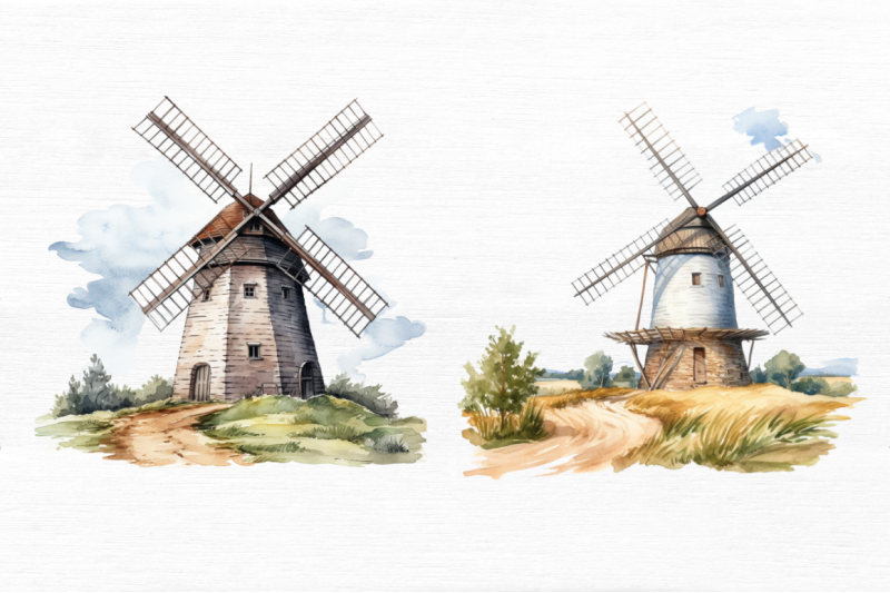 windmill-watercolor-clipart-bundle