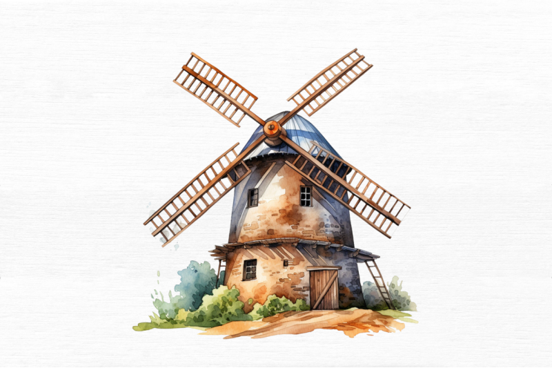 windmill-watercolor-clipart-bundle