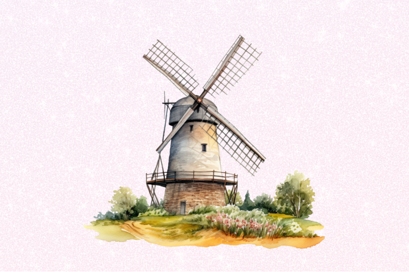 windmill-watercolor-clipart-bundle