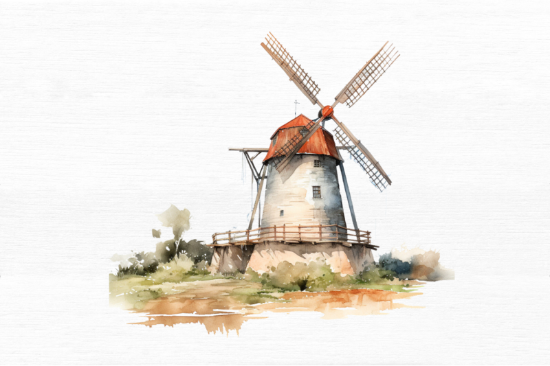 windmill-watercolor-clipart-bundle