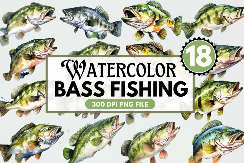 bass-fishing-watercolor-art-clipart-bundle