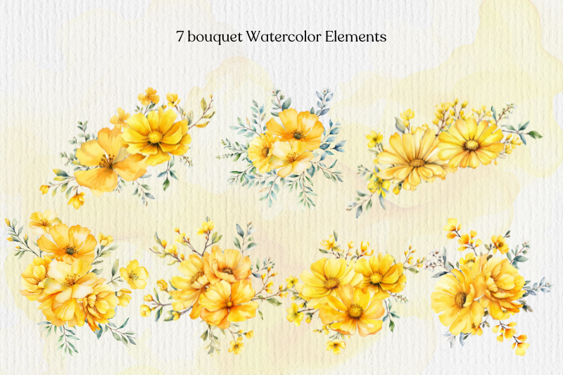 yellow-flower-watercolor-png-elements-and-bouquets-generative-ai