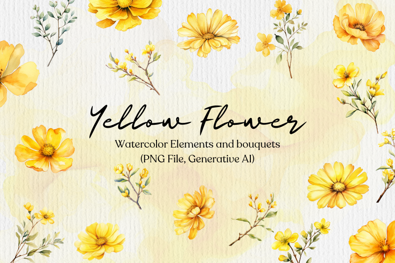 yellow-flower-watercolor-png-elements-and-bouquets-generative-ai