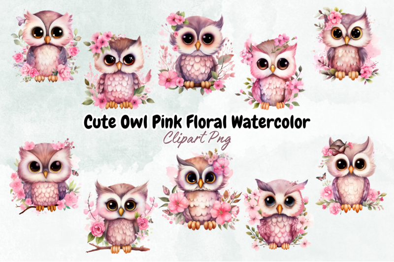 cute-owl-pink-floral-watercolor-clipart