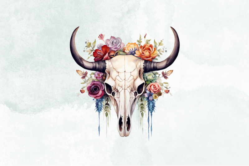 western-cow-skull-watercolor-bundle