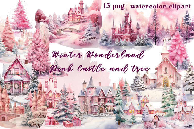 winter-wonderland-pink-castle-and-tree-clipart