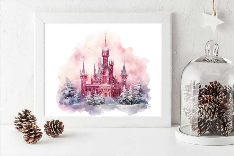 winter-wonderland-pink-castle-and-tree-clipart