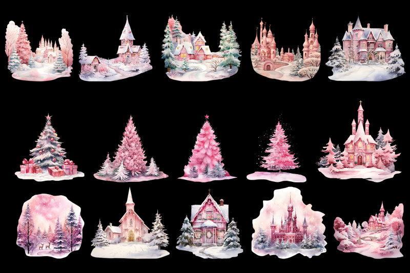 winter-wonderland-pink-castle-and-tree-clipart