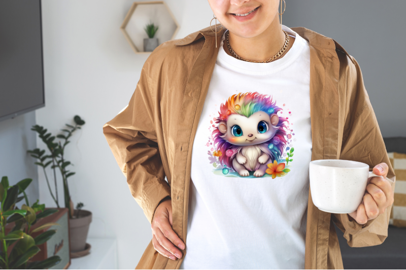 rainbow-cute-fairy-hedgehog-sublimation-clipart