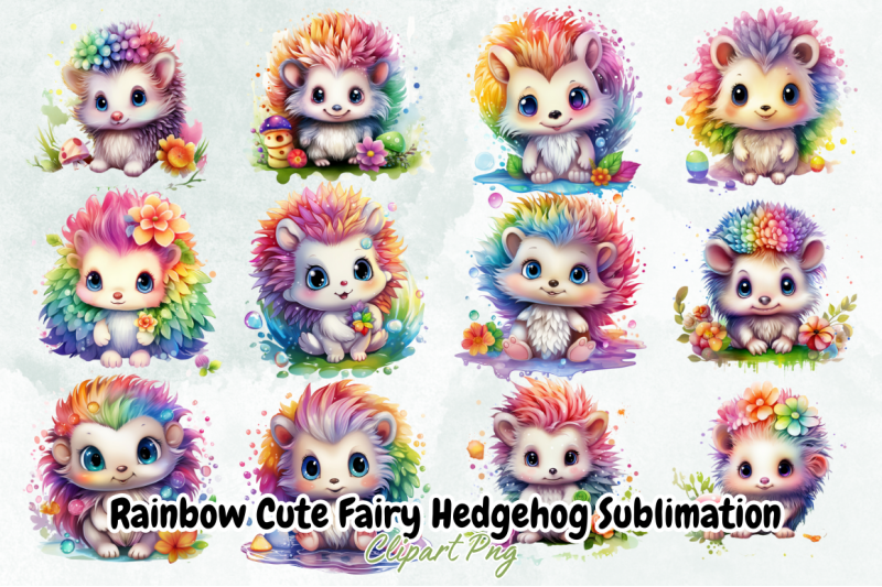 rainbow-cute-fairy-hedgehog-sublimation-clipart