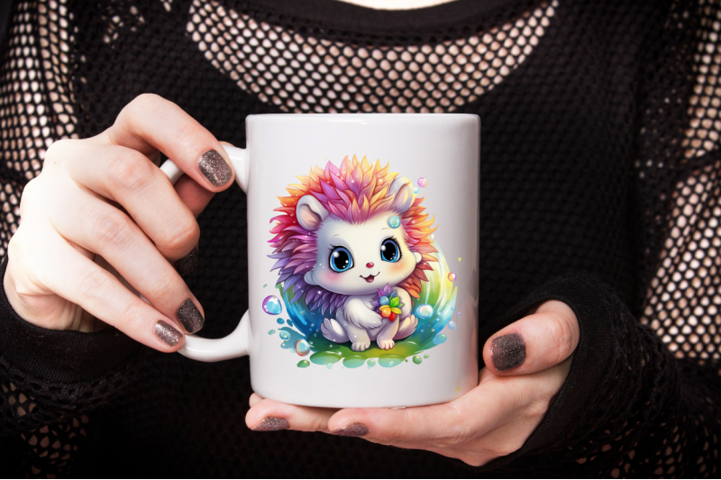 rainbow-cute-fairy-hedgehog-sublimation-clipart