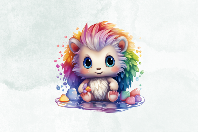 rainbow-cute-fairy-hedgehog-sublimation-clipart