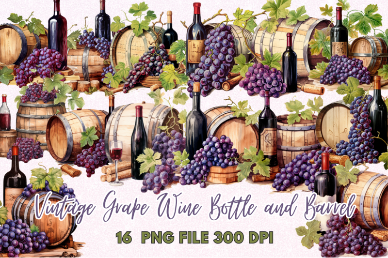 vintage-grape-wine-bottle-and-barrel