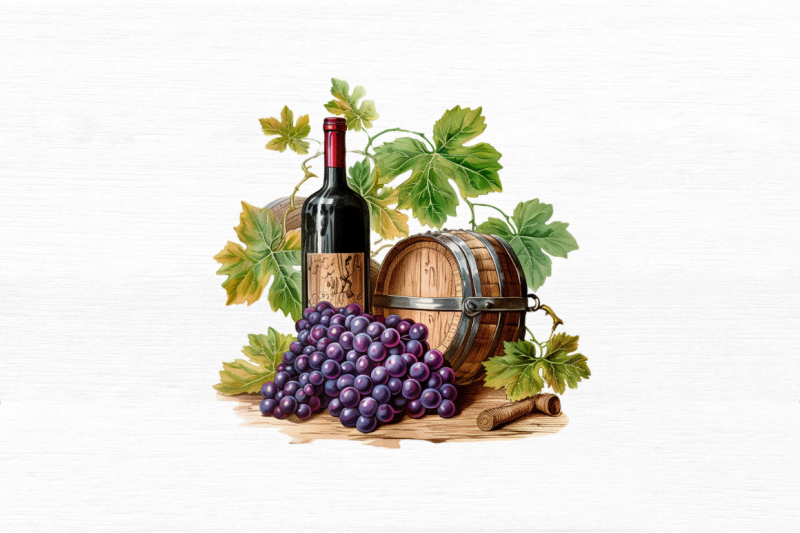 vintage-grape-wine-bottle-and-barrel