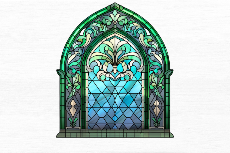 emerald-stained-glass-arched-window-clipart