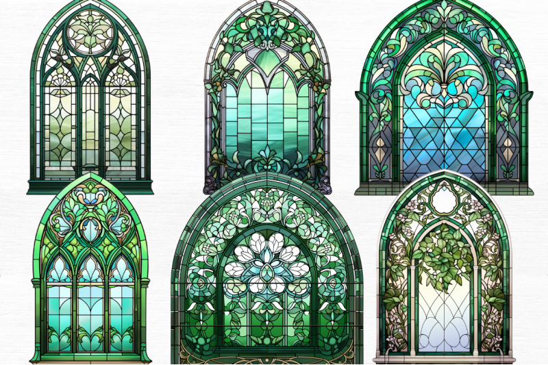 emerald-stained-glass-arched-window-clipart