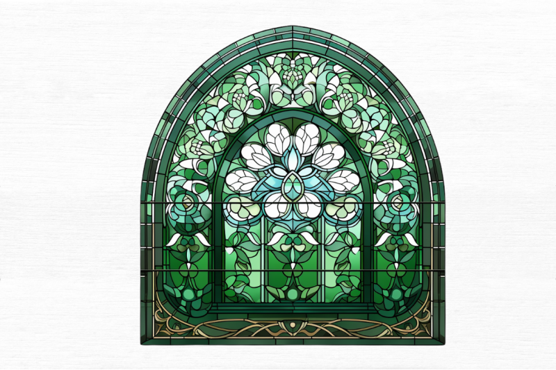 emerald-stained-glass-arched-window-clipart