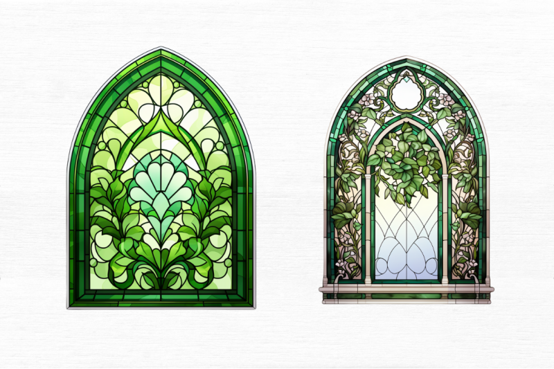 emerald-stained-glass-arched-window-clipart