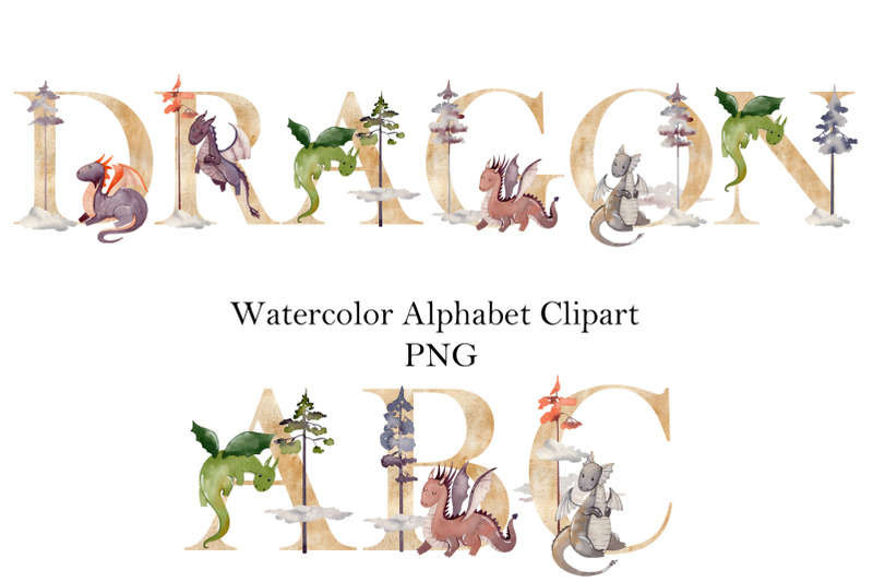 watercolor-alphabet-with-dragons