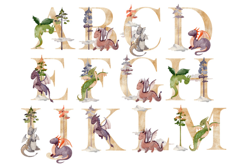 watercolor-alphabet-with-dragons