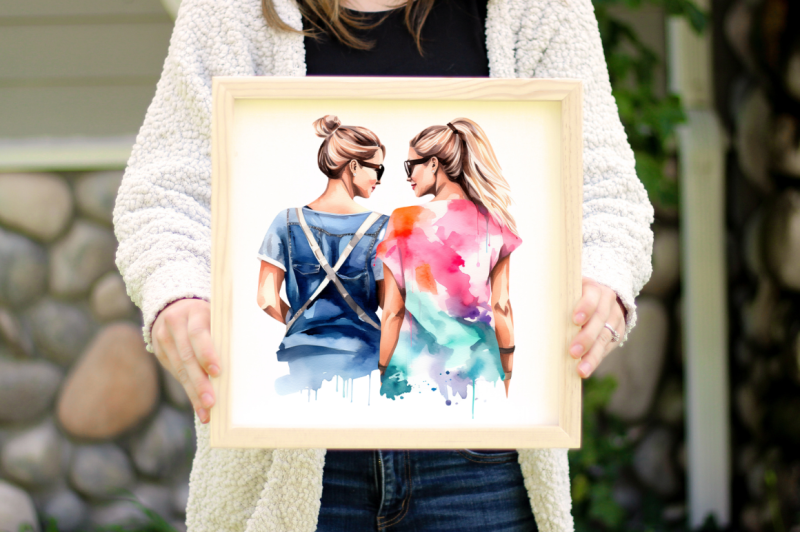 best-friends-couple-watercolor-clipart