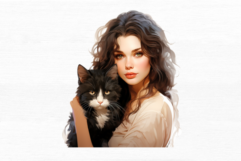 beautiful-girl-with-her-cat-clipart