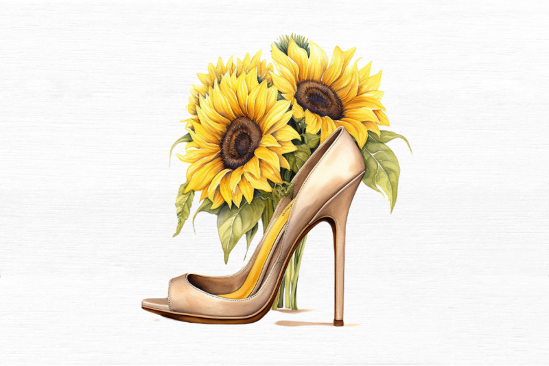 sunflower-high-heel-watercolor-clipart