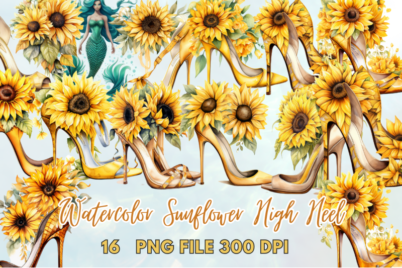 sunflower-high-heel-watercolor-clipart