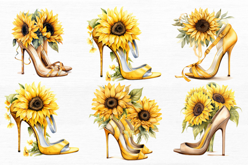 sunflower-high-heel-watercolor-clipart