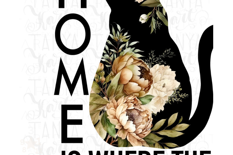 cat-with-peonies-home-is-where-the-cat-is-png-digital-download