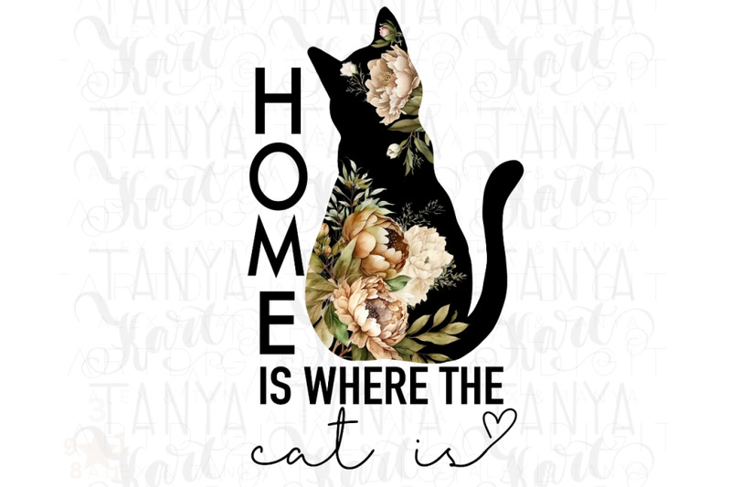 cat-with-peonies-home-is-where-the-cat-is-png-digital-download