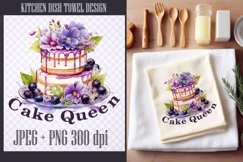 cake-queen-kitchen-dish-towel-sublimation-png