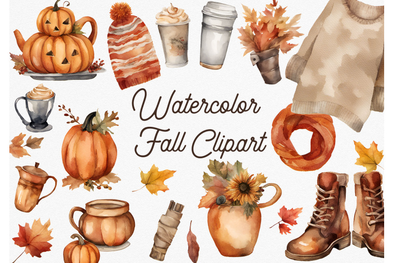 cozy-fall-watercolor-autumn-clipart-halloween-pumpkins