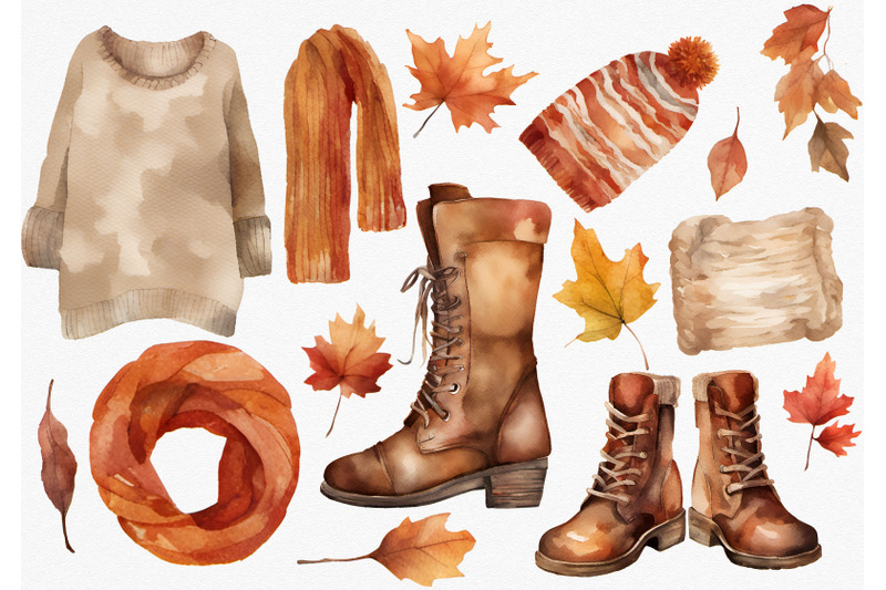 cozy-fall-watercolor-autumn-clipart-halloween-pumpkins