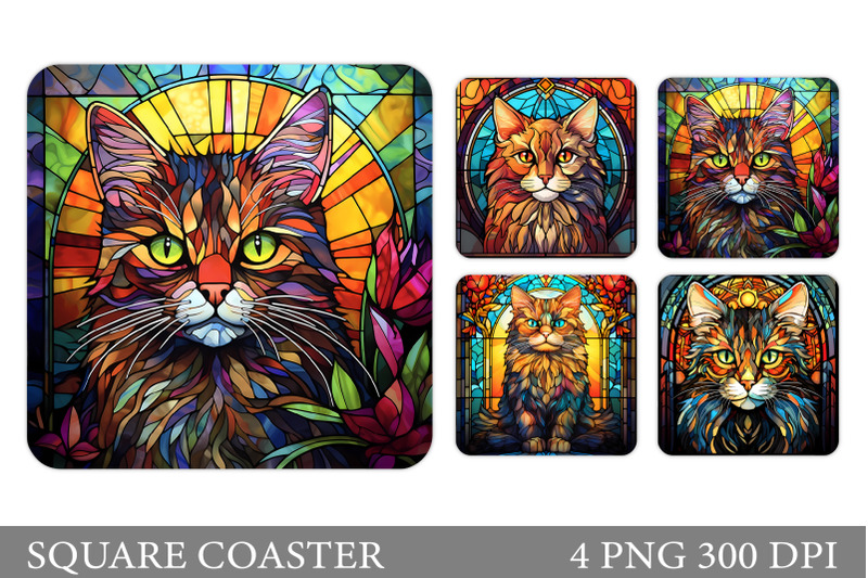 cat-square-coaster-design-stained-glass-cat-coaster