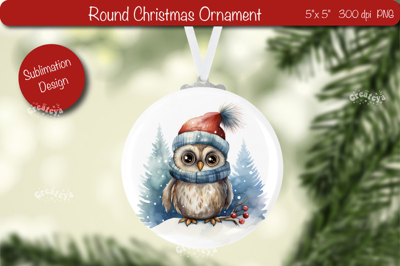 christmas-ornament-round-sublimation-watercolor-christmas-owl-png