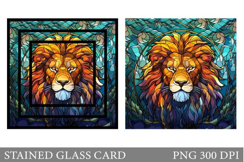 stained-glass-lion-card-lion-stained-glass-card-design