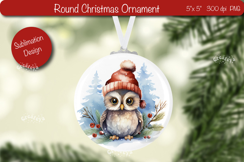 christmas-ornament-round-sublimation-watercolor-christmas-owl-png