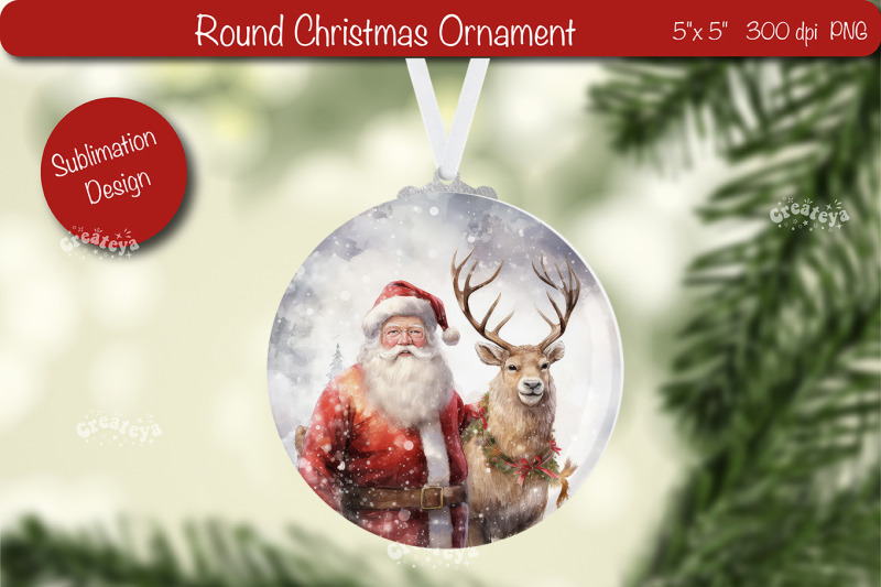 round-christmas-ornament-sublimation-watercolor-santa-png