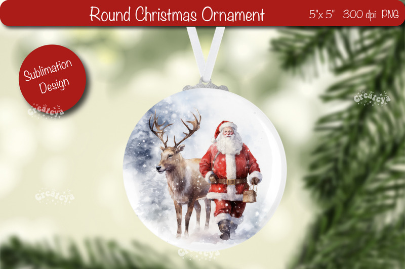 round-christmas-ornament-sublimation-watercolor-santa-png