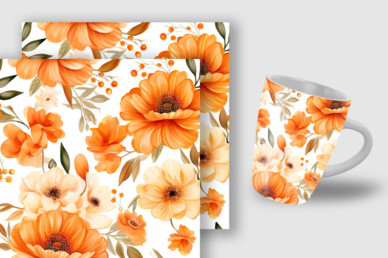 watercolor-orange-flowers-digital-paper-patterns