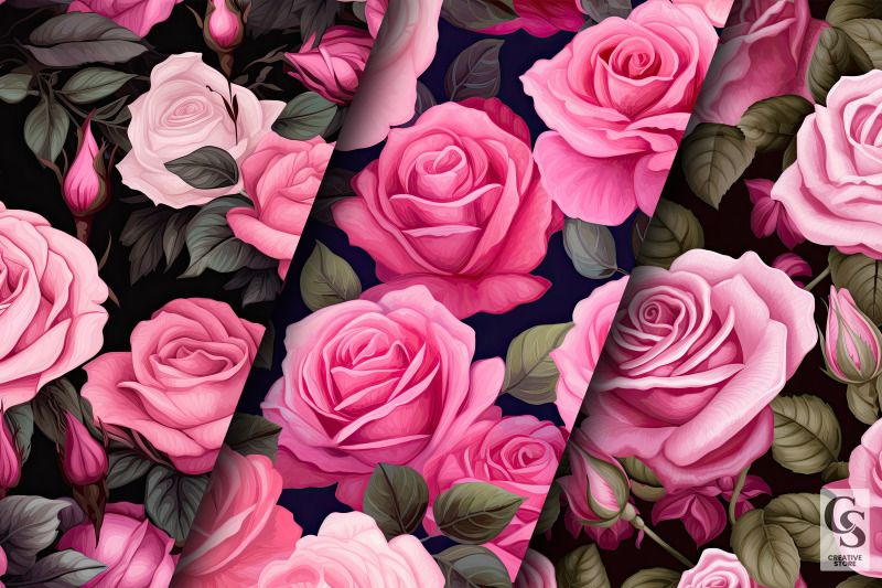 enchanted-pink-roses-floral-digital-paper-patterns