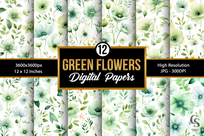 green-watercolor-floral-seamless-patterns
