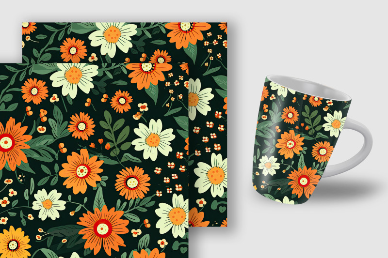 orange-and-green-flowers-digital-papers