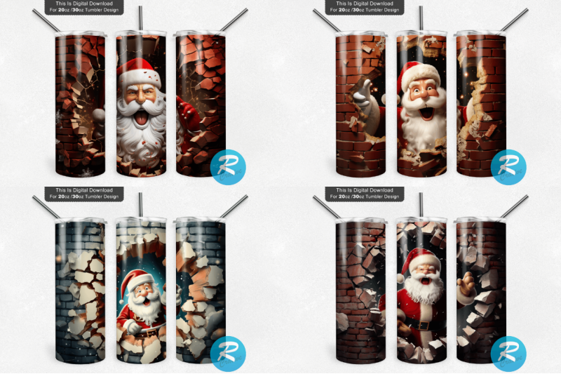 3d-christmas-santa-cracked-hole-tumbler-bundle