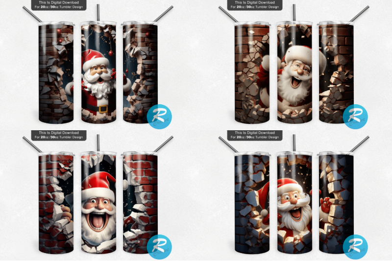 3d-christmas-santa-cracked-hole-tumbler-bundle