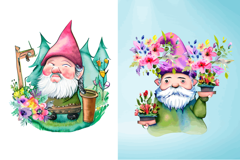 watercolor-garden-gnome-clipart-bundle