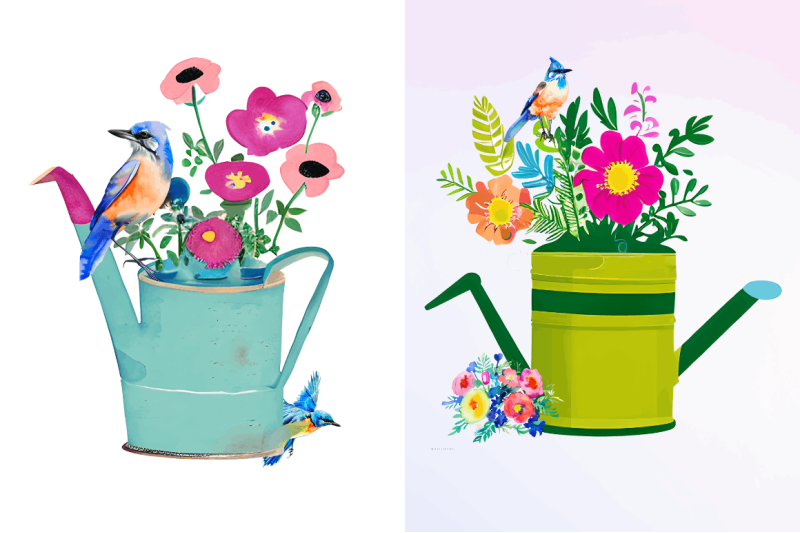 watercolor-watering-can-with-birds-clipart-bundle